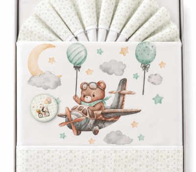 Lençóis Cama Bebe Urso e Avião 100% Algodão