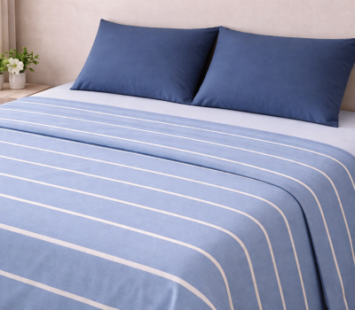 Jogo De Lençois Risca Azul 100% Algodão