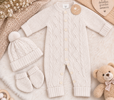 Conjunto de Bebé em Malha – 3 Peças 🧸