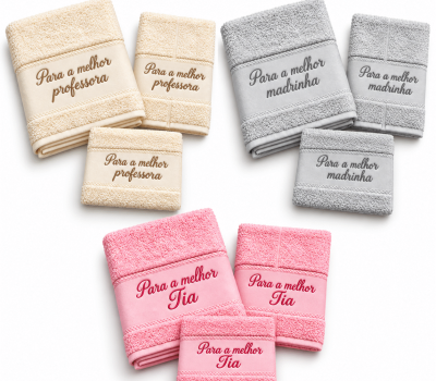 Conjunto de 3 toalhas personalizadas 🤍